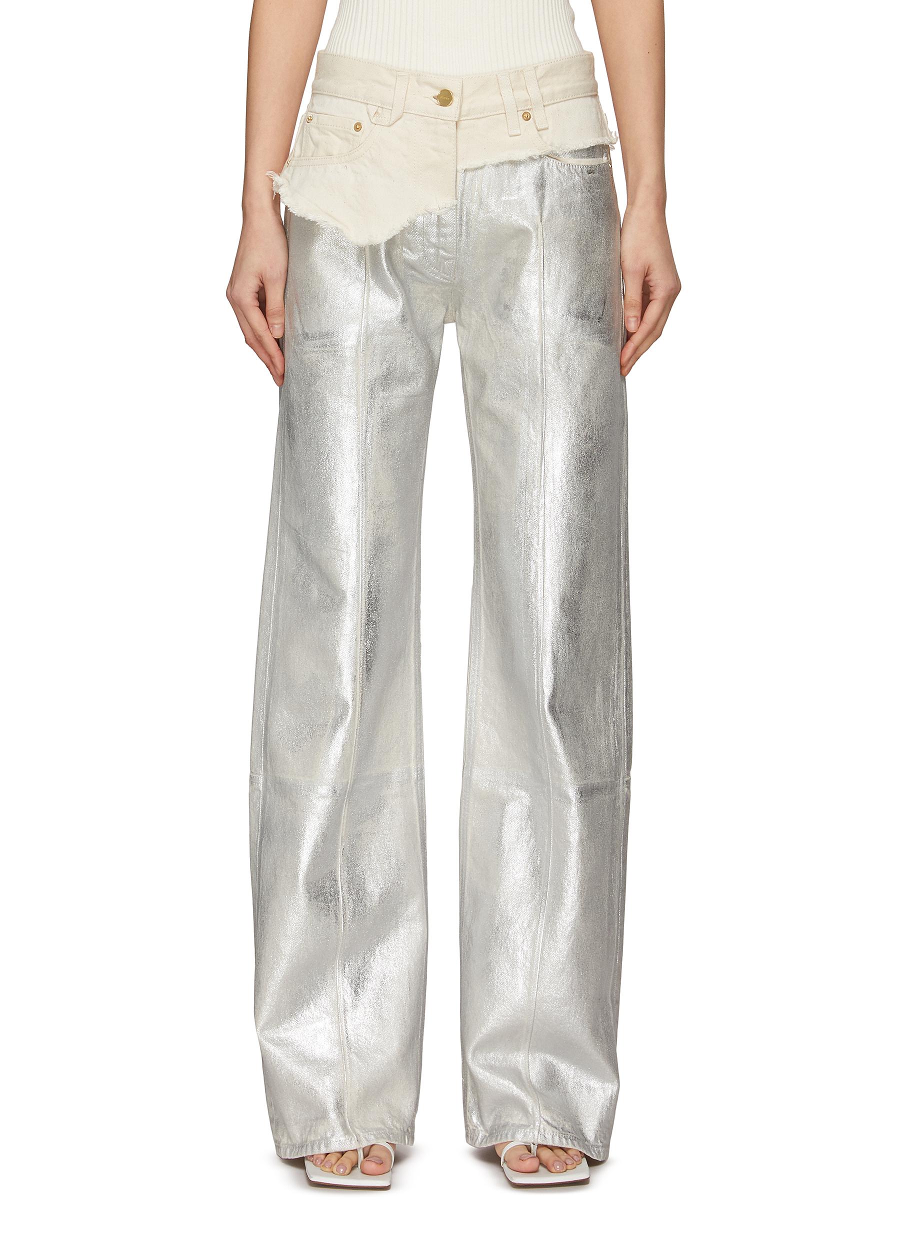 Jacquemus Denim Waistband Foil Wide Leg Jeans In Metallic | ModeSens
