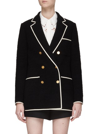 Main View - Click To Enlarge - VALENTINO GARAVANI - CONTRAST TRIM LONG TWEED BLAZER