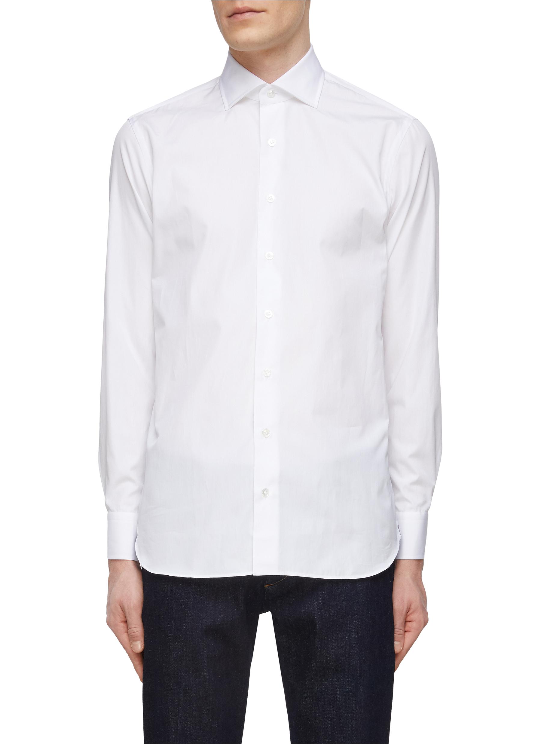 Lardini Spread Collar Cotton Button Up Shirt In White