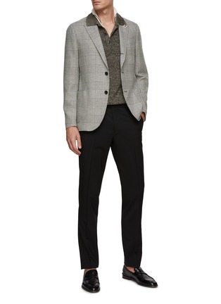 Figure View - Click To Enlarge - LARDINI - Flat Front Elasticated Waist Pressed Crease Packable Pants