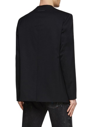 Back View - Click To Enlarge - MM6 MAISON MARGIELA - SINGLE BREASTED COLLARLESS RAW EDGE WOOL TWILL BLAZER