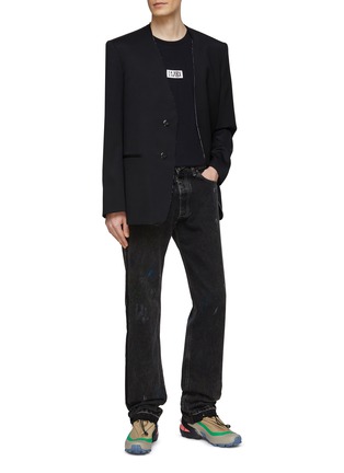 Figure View - Click To Enlarge - MM6 MAISON MARGIELA - SINGLE BREASTED COLLARLESS RAW EDGE WOOL TWILL BLAZER