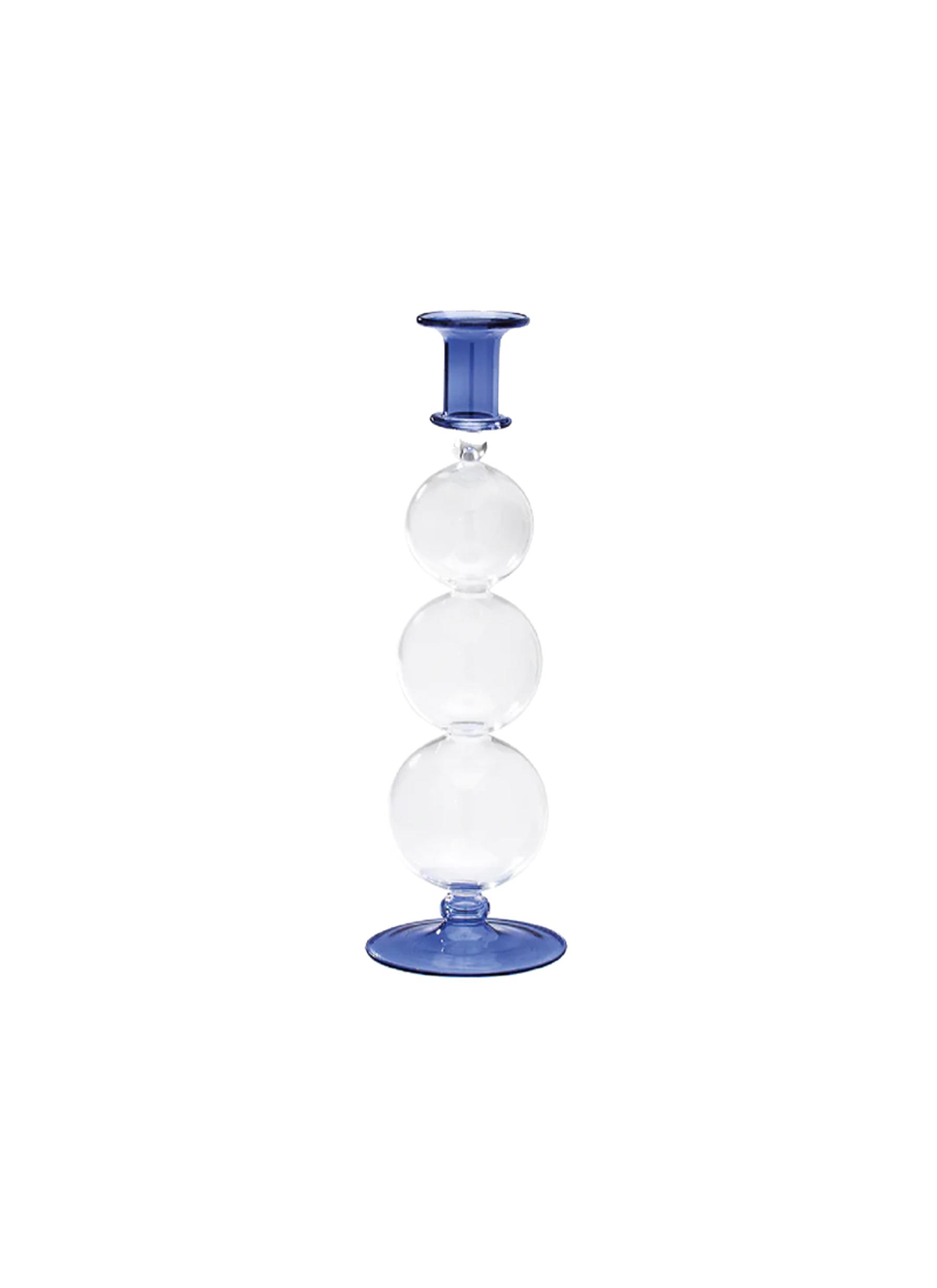 BUBBLE GLASS CANDLE HOLDER - NAVY BLUE