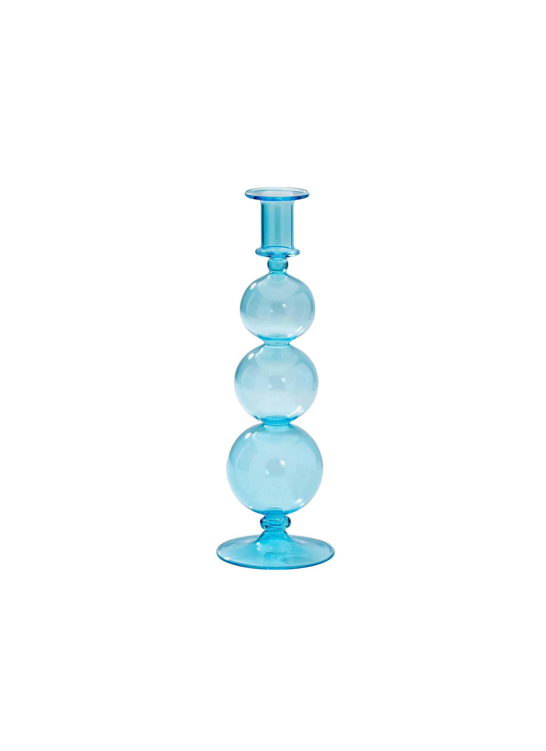 ANNA + NINA BUBBLE GLASS CANDLE HOLDER - AQUA BLUE