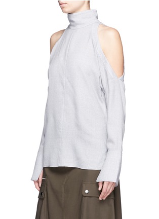 Front View - Click To Enlarge - TIBI - 'Winston' cutout shoulder flannel top