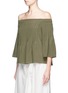 Front View - Click To Enlarge - TIBI - Pintucked off-shoulder silk top