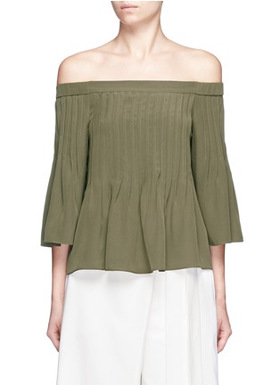 Main View - Click To Enlarge - TIBI - Pintucked off-shoulder silk top