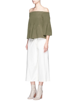 Figure View - Click To Enlarge - TIBI - Pintucked off-shoulder silk top