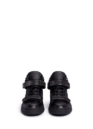 Front View - Click To Enlarge - 73426 - 'Trix' crystal strap leather high top sneakers