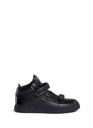 Main View - Click To Enlarge - 73426 - 'Trix' crystal strap leather high top sneakers