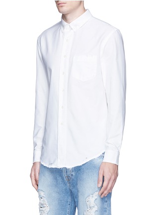 Front View - Click To Enlarge - PALM ANGELS - Distressed cotton Oxford shirt