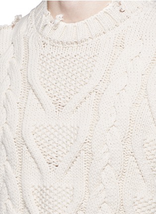 Detail View - Click To Enlarge - PALM ANGELS - Distressed cotton cable knit fisherman sweater