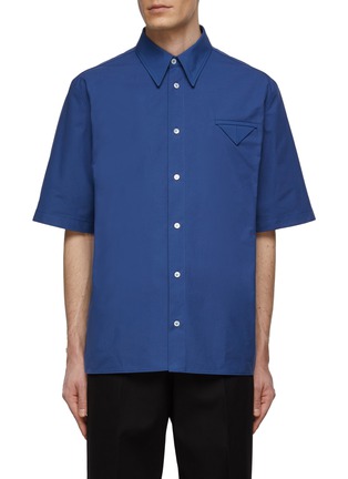 Main View - Click To Enlarge - BOTTEGA VENETA - Triangular Pocket Side Stitch Detail Short Sleeve Cotton Button Up Shirt