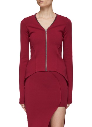Main View - Click To Enlarge - RICK OWENS  - ‘Klaus’ Handkerchief Hem Full Zip Knit Jacket