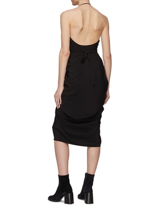 Back View - Click To Enlarge - RICK OWENS  - ‘Laura’ Halter V-Neck Ruched Detail Silk Blend Midi Dress