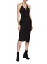Figure View - Click To Enlarge - RICK OWENS  - ‘Laura’ Halter V-Neck Ruched Detail Silk Blend Midi Dress
