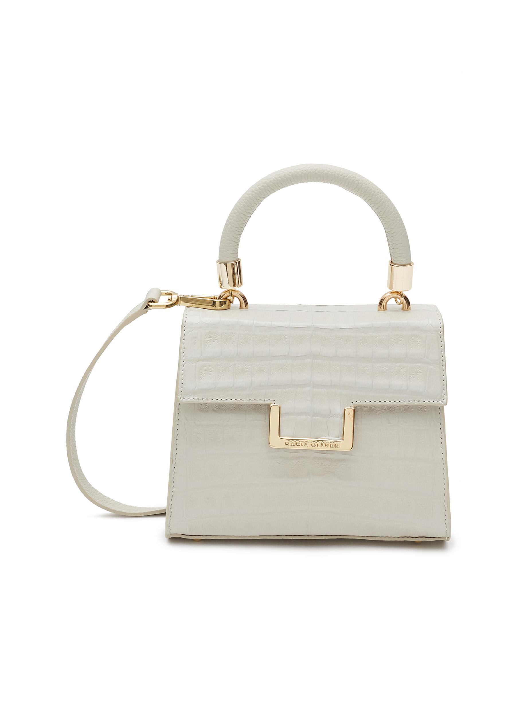 Maria Oliver Mini 'michelle' Top Handle Python Leather Bag In Grey