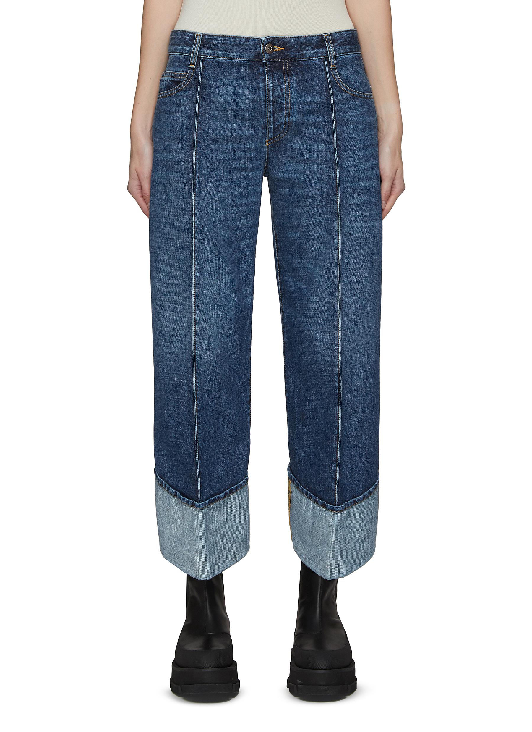 blue cotton cropped curved seam jeans featuring high-waist BOTTEGA VENETA  723355-V2J80 4715 - Nida