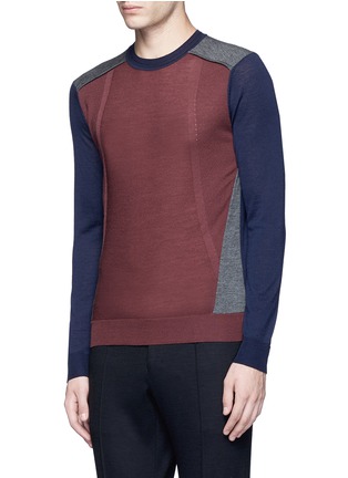 Front View - Click To Enlarge - WOOYOUNGMI - Colourblock patchwork wool sweater