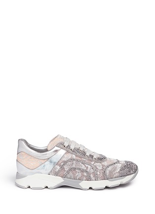 Main View - Click To Enlarge - RENÉ CAOVILLA - Strass pavé metallic lace sneakers
