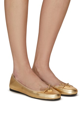 Figure View - Click To Enlarge - PRADA - Logo Appliqué Round Toe Nappa Leather Ballerina Flats