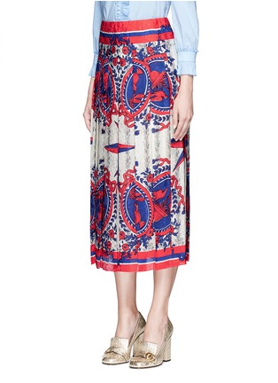 Front View - Click To Enlarge - GUCCI - Carillon print pleat jacquard skirt