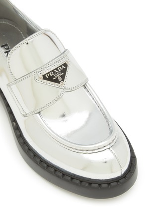 Detail View - Click To Enlarge - PRADA - Chocolate Metallic Leather Loafers