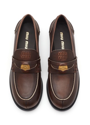Detail View - Click To Enlarge - MIU MIU - Logo Appliquéd Penny Leather Loafers