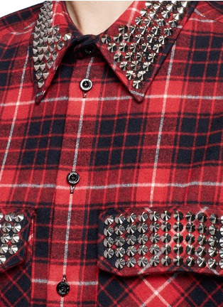 Detail View - Click To Enlarge - GUCCI - Stud check cotton flannel shirt