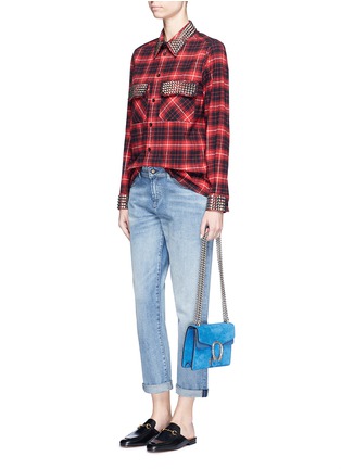 Figure View - Click To Enlarge - GUCCI - Stud check cotton flannel shirt