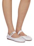 Figure View - Click To Enlarge - MIU MIU - Logo Jacquard Strap Satin Ballerina Flats