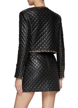 Back View - Click To Enlarge - ALICE + OLIVIA - ‘ZETA’ CHAIN TRIM STUD VEGAN LEATHER QUILTED JACKET