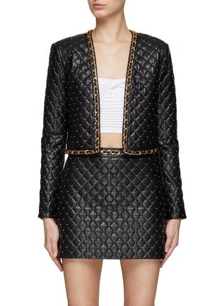 Main View - Click To Enlarge - ALICE + OLIVIA - ‘ZETA’ CHAIN TRIM STUD VEGAN LEATHER QUILTED JACKET