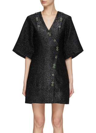 Main View - Click To Enlarge - GANNI - SHOULDER CUTOUT SPARKLE MINI DRESS