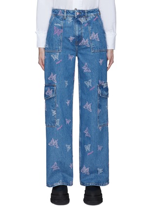 Main View - Click To Enlarge - GANNI - Butterfly Embroidery Washed Cargo Jeans