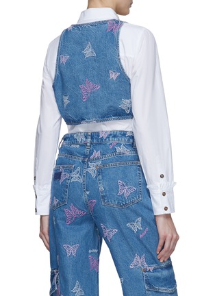Back View - Click To Enlarge - GANNI - Butterfly Embroidery Washed Denim Cropped Vest
