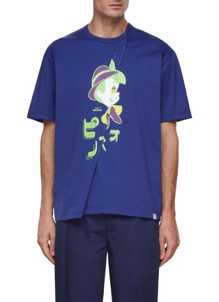 Main View - Click To Enlarge - KOLOR BEACON - Character Graphic Print Spliced Cotton T-Shirt