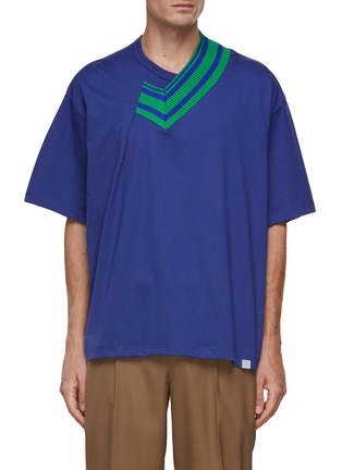 Main View - Click To Enlarge - KOLOR BEACON - Knit Collar Appliqué Crewneck Cotton T-Shirt