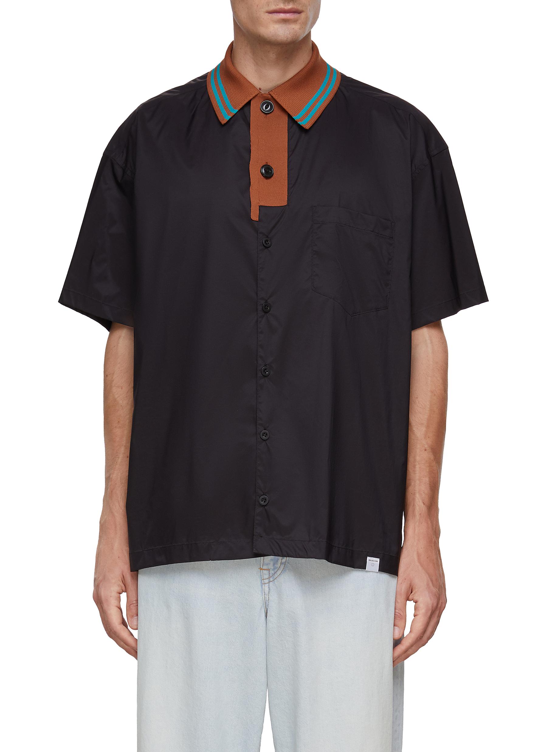 KOLOR BEACON Knit Polo Collar Appliqué Short Sleeve Shirt | Smart