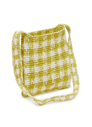 Detail View - Click To Enlarge - PRADA - Gingham Logo Raffia Crossbody Bag