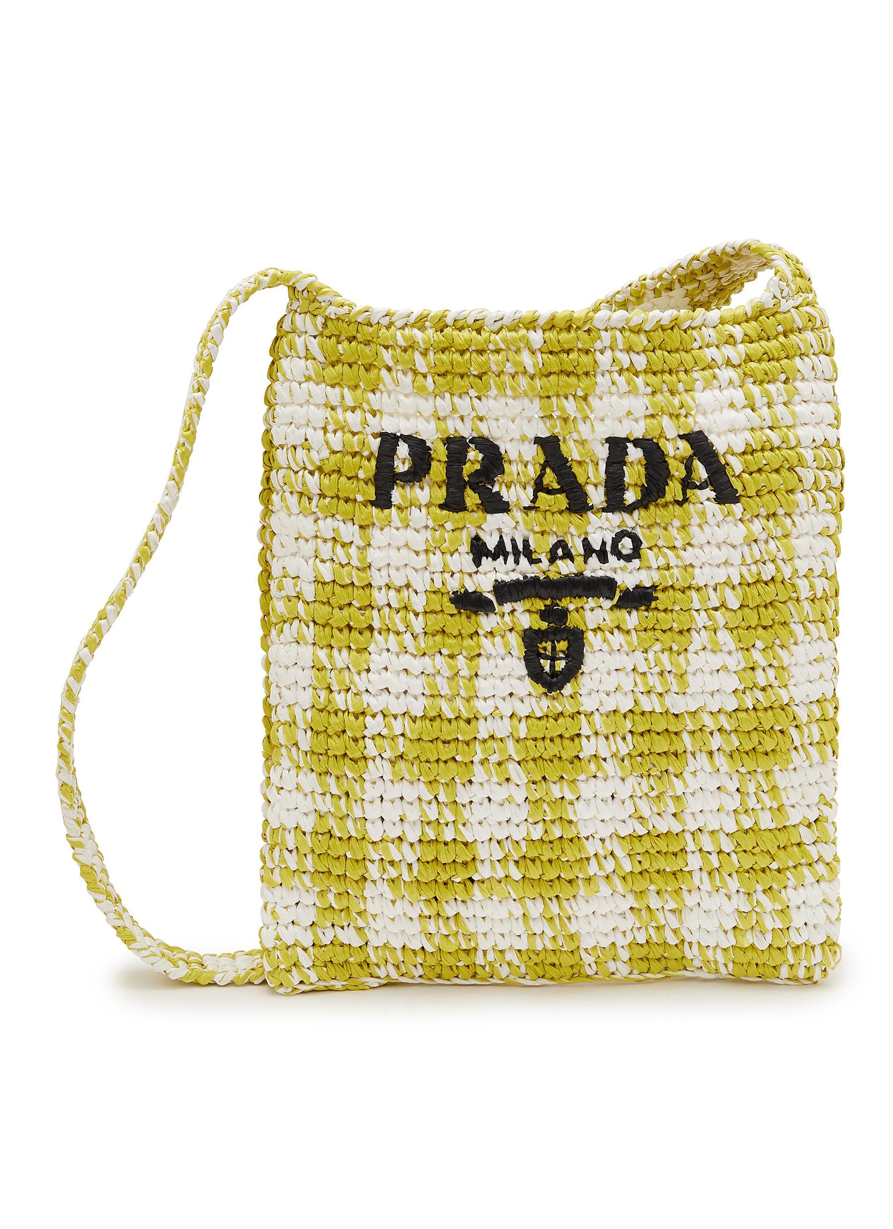 PRADA | Gingham Logo Raffia Crossbody Bag | Women | Lane Crawford