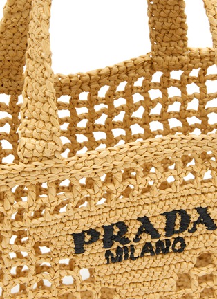Detail View - Click To Enlarge - PRADA - Small Triangular Logo Raffia Tote Bag