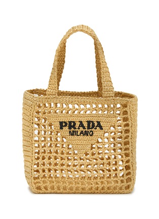 Main View - Click To Enlarge - PRADA - Small Triangular Logo Raffia Tote Bag
