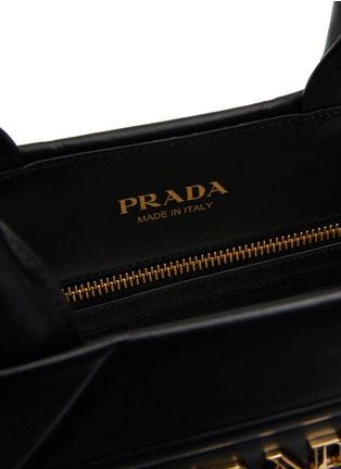 Detail View - Click To Enlarge - PRADA - Triangle Motif Metal Logo Calf Leather Small Tote Bag