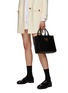 Front View - Click To Enlarge - PRADA - Triangle Motif Metal Logo Calf Leather Small Tote Bag