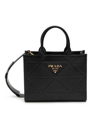 Main View - Click To Enlarge - PRADA - Triangle Motif Metal Logo Calf Leather Small Tote Bag