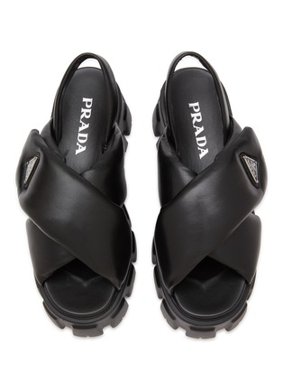Detail View - Click To Enlarge - PRADA - ‘Flat Monolith’ Padded Leather Cross Strap Lug Sole Sandles