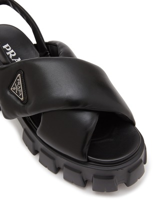 Detail View - Click To Enlarge - PRADA - ‘Flat Monolith’ Padded Leather Cross Strap Lug Sole Sandles