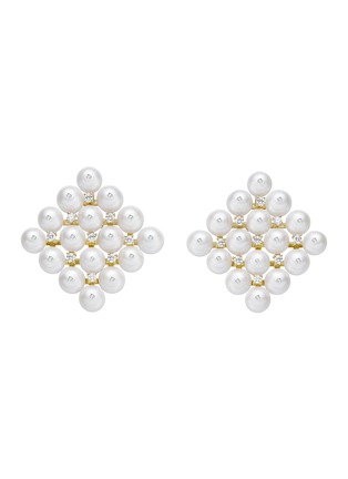 Main View - Click To Enlarge - YICI ZHAO ART & JEWELS - Wonderland Diamond Pearl 18K Gold Square Earrings