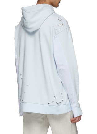 Back View - Click To Enlarge - FENG CHEN WANG - Striped Panel Ripped Drawstring Hoodie